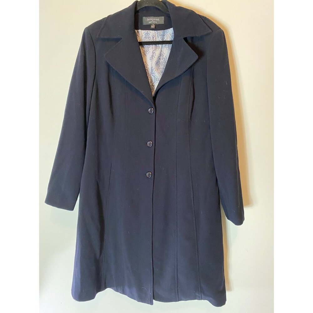 Signature By Larry Levine Navy Blue Button-Up Long Coat Blazer Size 16